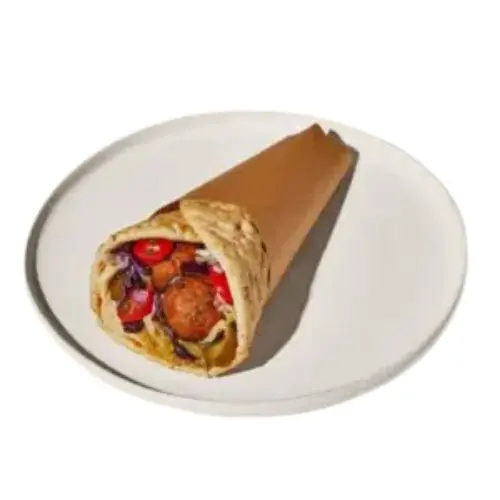 Crispy Falafel Pita from Cava menu – golden, crispy falafel with fresh veggies wrapped in soft pita bread.